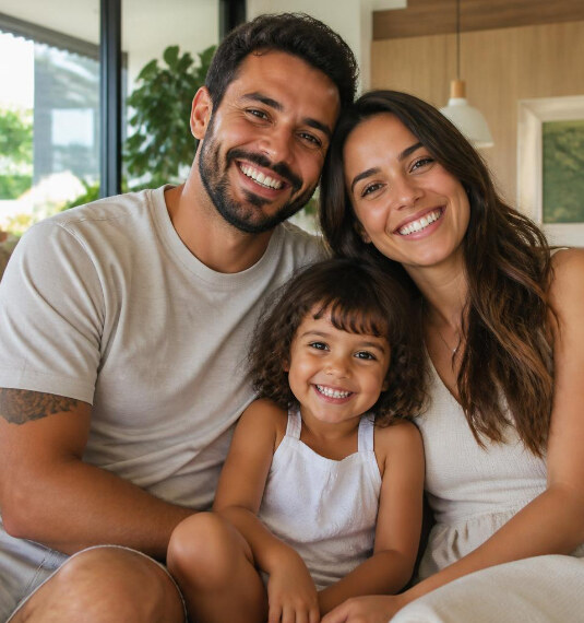 Família sorrindo em casa